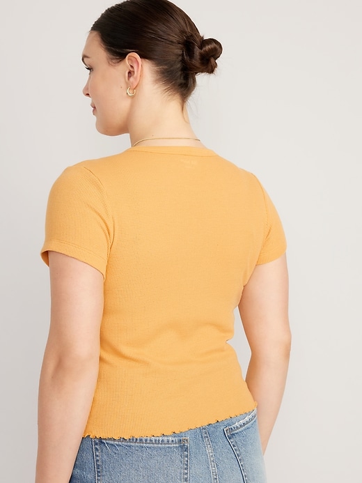 Image number 6 showing, Lettuce-Edge Thermal-Knit Crop T-Shirt