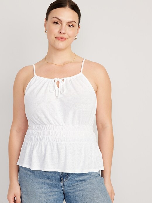 Image number 4 showing, Sleeveless Linen-Blend Smocked Top