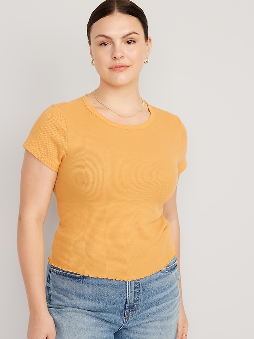 Image number 5 showing, Lettuce-Edge Thermal-Knit Crop T-Shirt