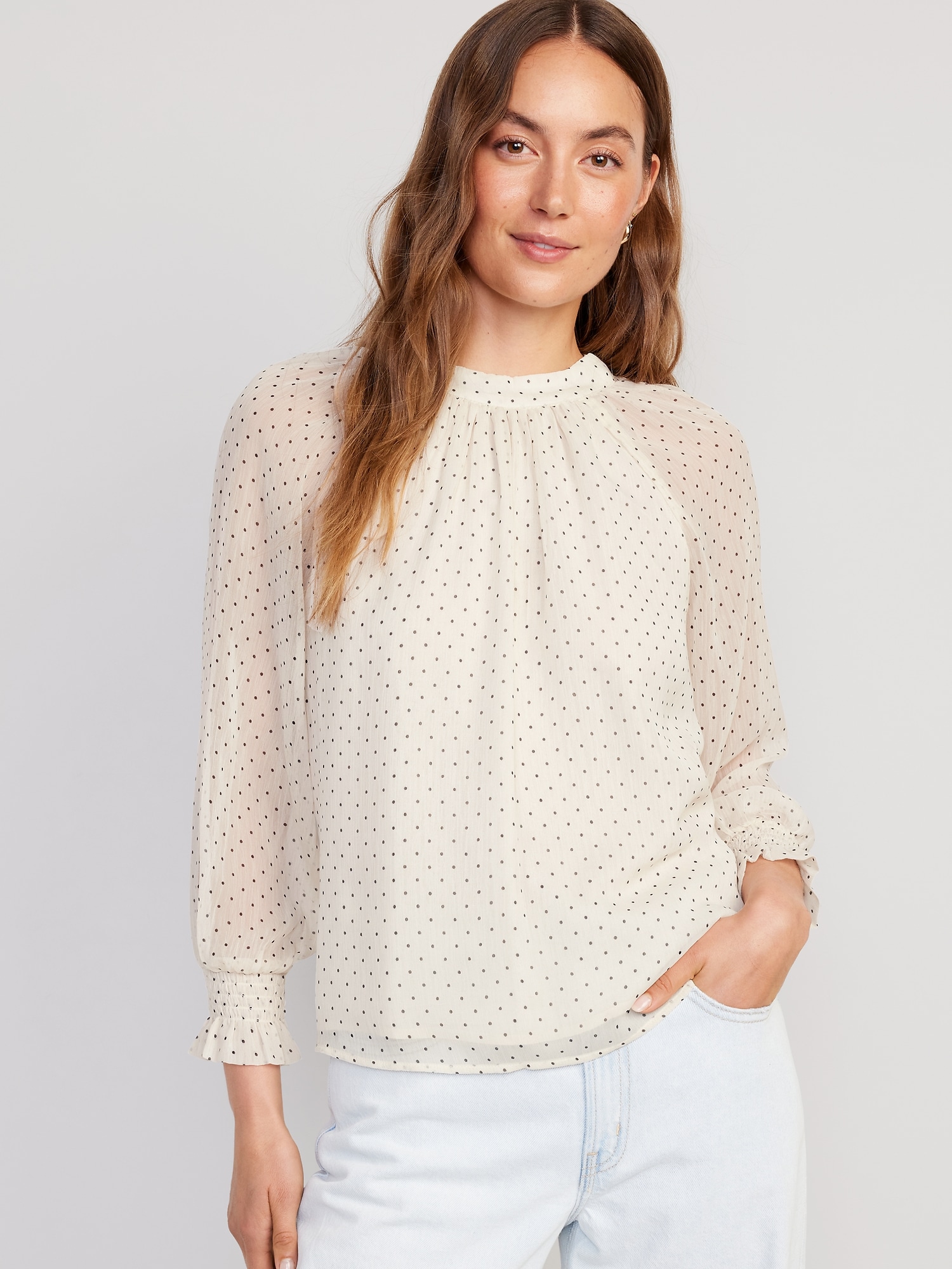 Shirred Mock-Neck Tie-Back Blouse | Old Navy