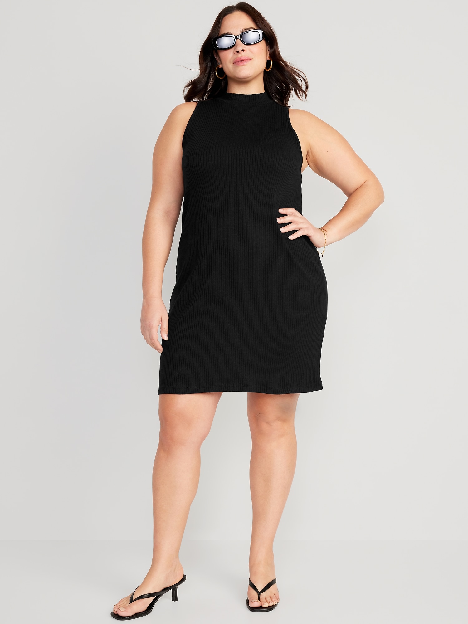 Sleeveless Mock-Neck Rib-Knit Mini Shift Dress for Women | Old Navy