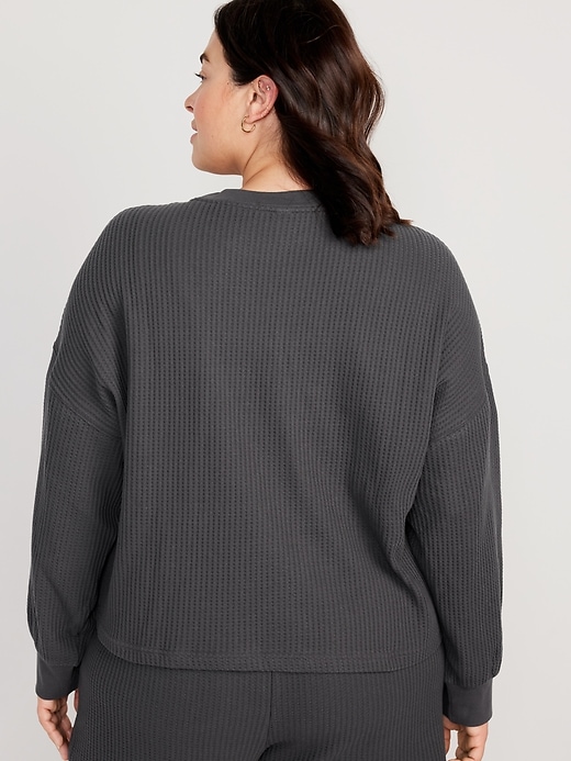 Image number 8 showing, Long-Sleeve Waffle-Knit Pajama Top