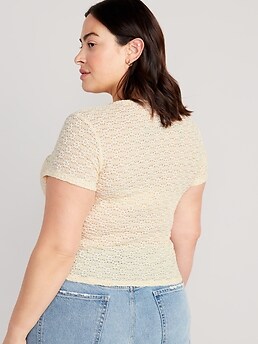 Fitted Short-Sleeve Lace Top