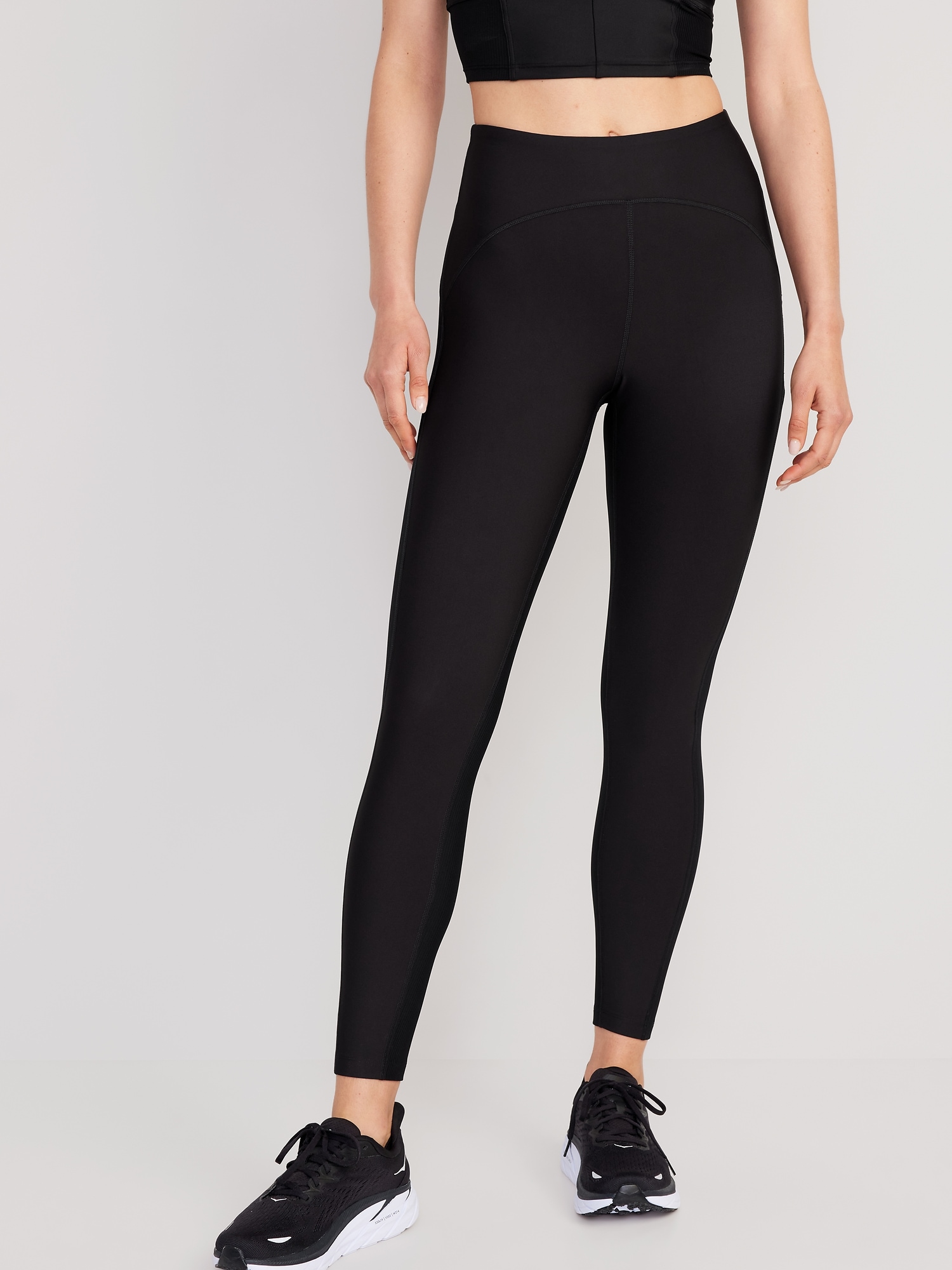 Old Navy High-Waisted PowerSoft 7/8 Mixed-Fabric Leggings for Women black. 1