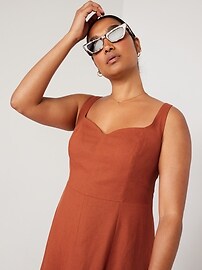 Fit & Flare Sleeveless Linen-Blend Midi Dress for Women | Old Navy