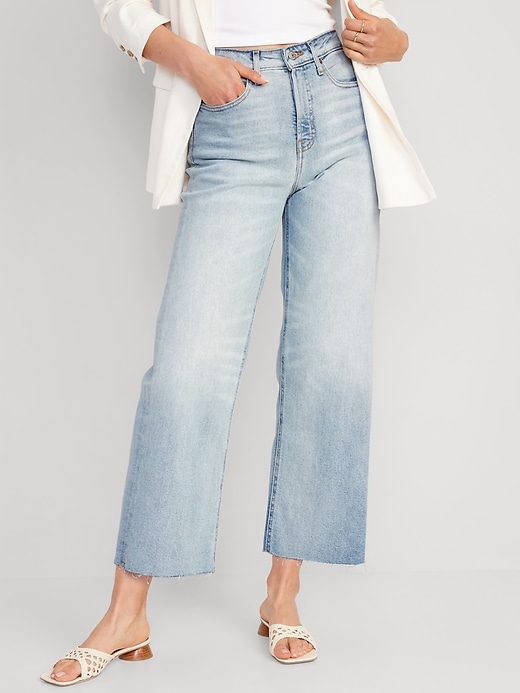 Image number 1 showing, Extra High-Waisted Cropped Cut-Off Wide-Leg Jeans