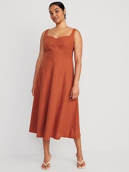 Fit & Flare Sleeveless Linen-Blend Midi Dress for Women | Old Navy