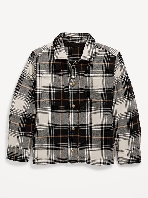 View large product image 2 of 3. Soft-Brushed Flannel Sherpa-Lined Shacket for Boys