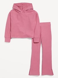 View large product image 4 of 4. Plush Cozy-Knit Hoodie & Side-Slit Flare Pants Set for Girls