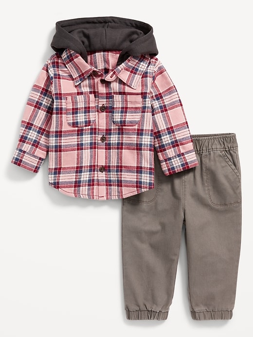View large product image 1 of 2. Hooded Soft-Brushed Flannel Shirt &  Jogger Pants Set for Baby