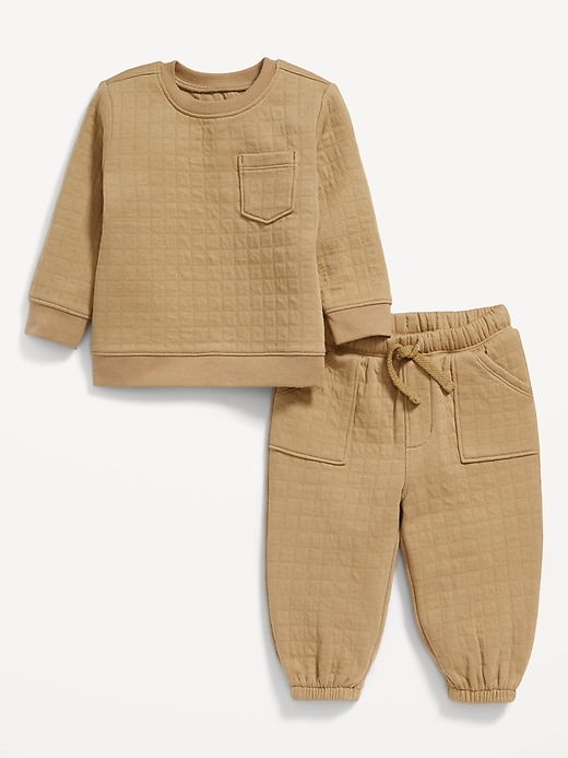 View large product image 1 of 3. Unisex Crew Neck Quilted Pocket Sweatshirt & Sweatpants Set for Baby