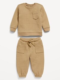 View large product image 3 of 3. Unisex Crew Neck Quilted Pocket Sweatshirt & Sweatpants Set for Baby
