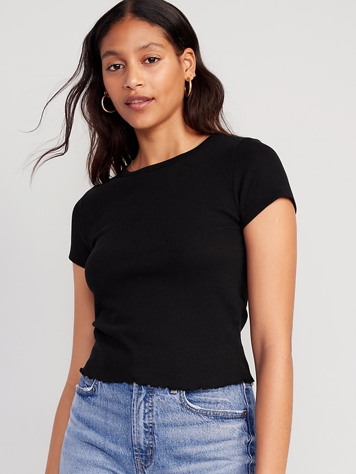 Lettuce-Edge Thermal-Knit Crop T-Shirt | Old Navy