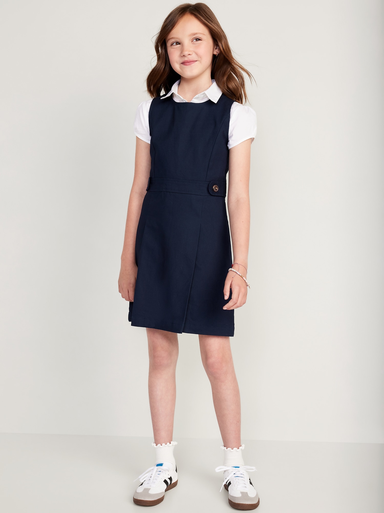 Old Navy Sleeveless School Uniform Dress for Girls blue. 1