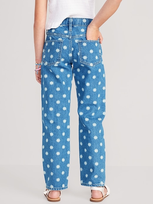 View large product image 2 of 4. High-Waisted Slouchy Straight Floral-Print Jeans for Girls