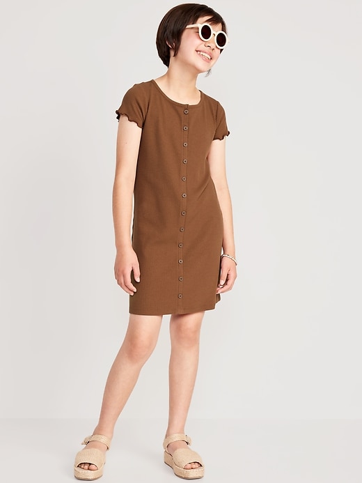 View large product image 1 of 3. Short-Sleeve Rib-Knit Button-Front Dress for Girls