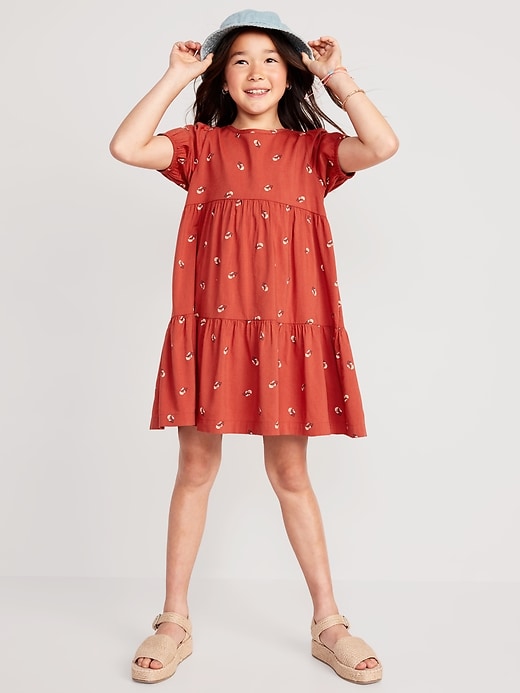 View large product image 1 of 3. Puff-Sleeve Printed Swing Dress for Girls