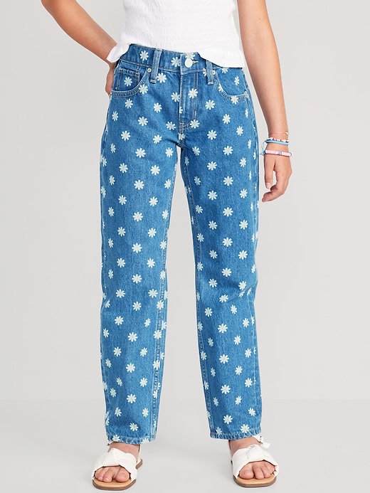 View large product image 1 of 4. High-Waisted Slouchy Straight Floral-Print Jeans for Girls