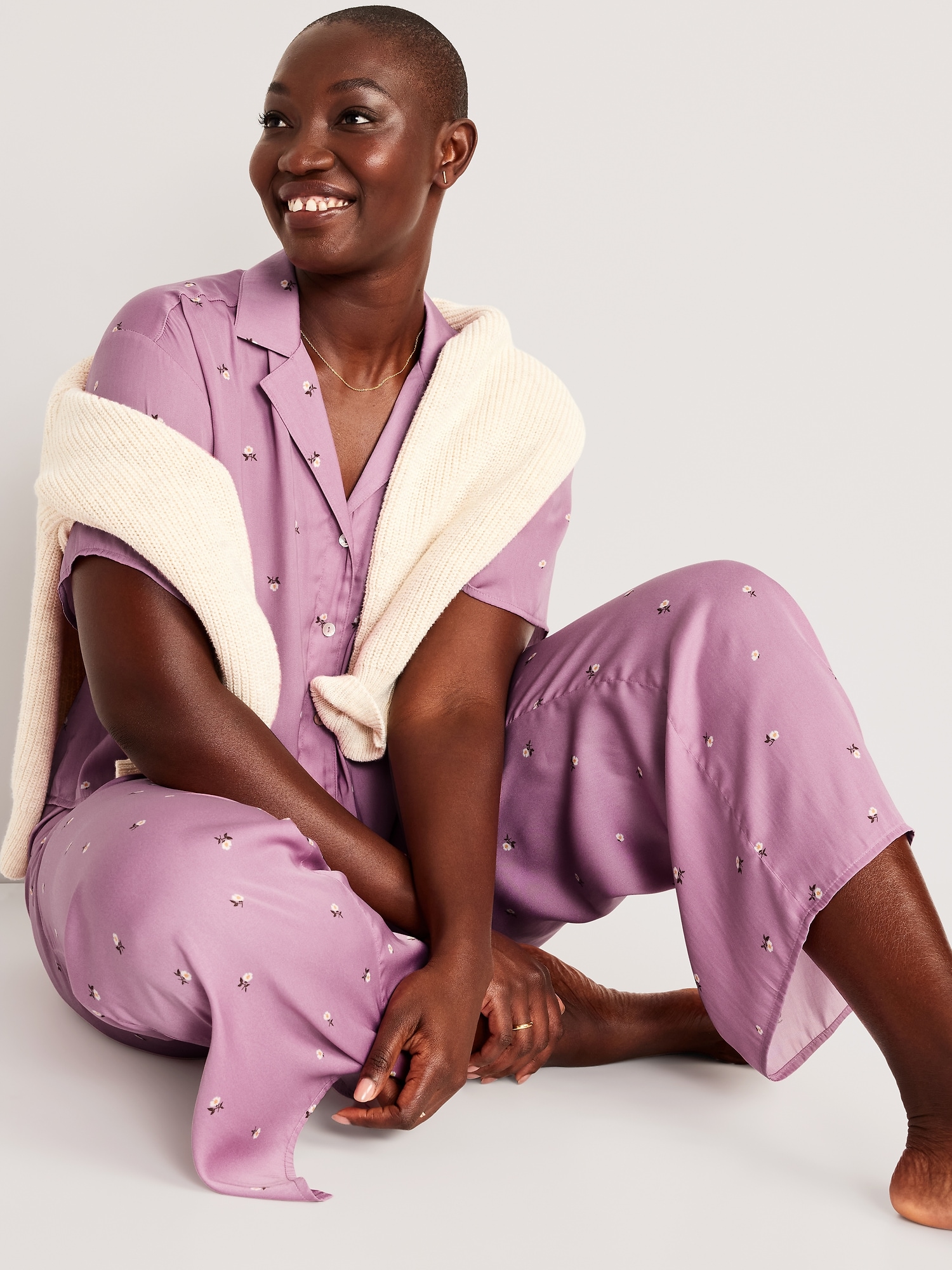 Pyjama femme confort en satin violet