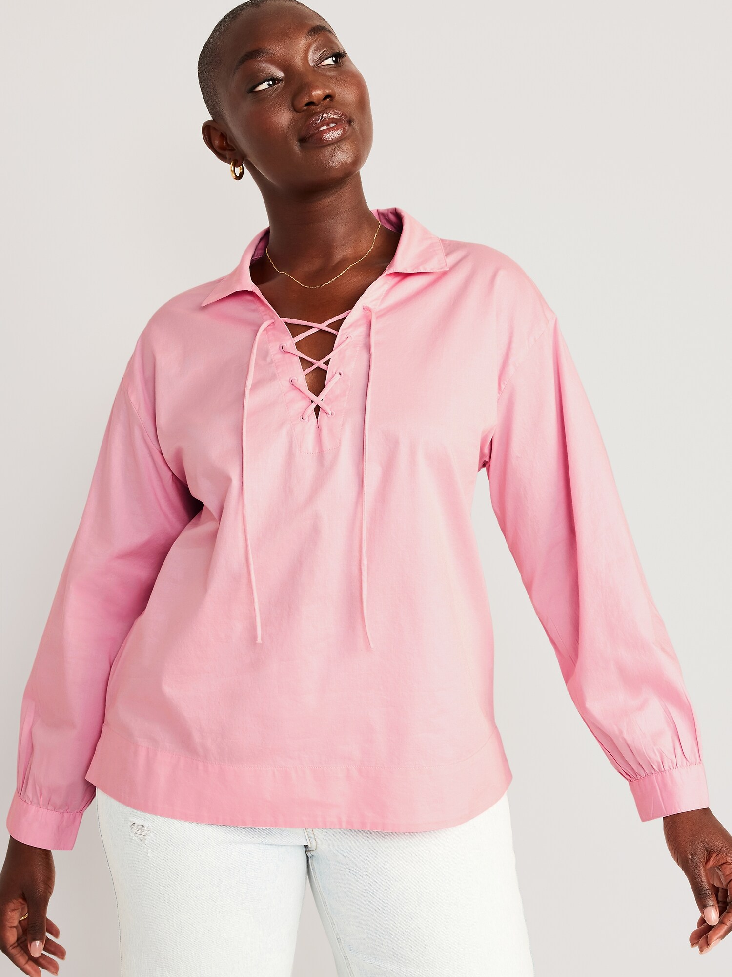 Tie-Front Poplin Top