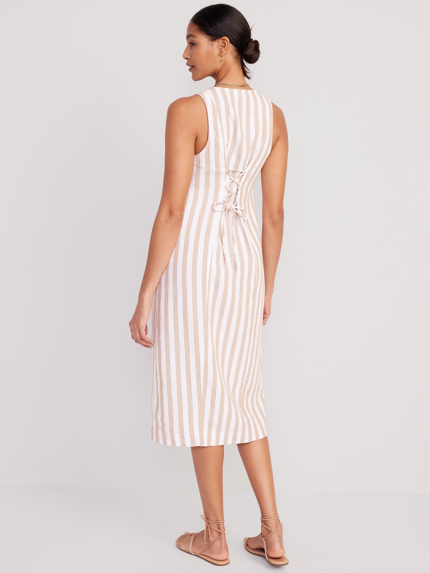 Sleeveless Button-Front Linen-Blend Midi Dress for Women | Old Navy