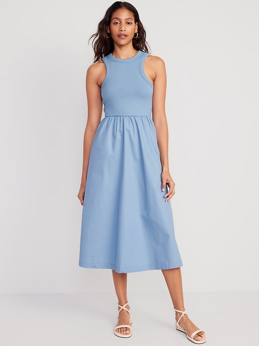 Fit Flare Combination Midi Dress Old Navy