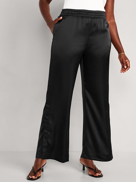 Image number 5 showing, Mid-Rise Wide-Leg Satin Track Pants