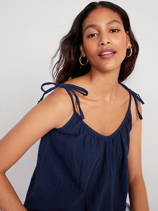 Image number 3 showing, Tie-Shoulder Double-Weave Cami Swing Top for Women