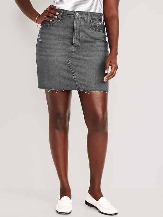 Image number 5 showing, Higher High-Waisted OG Straight Button-Fly Mini Jean Skirt
