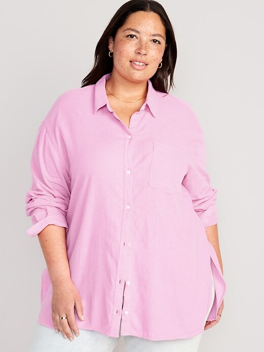 Linen-Blend Boyfriend Shirt | Old Navy
