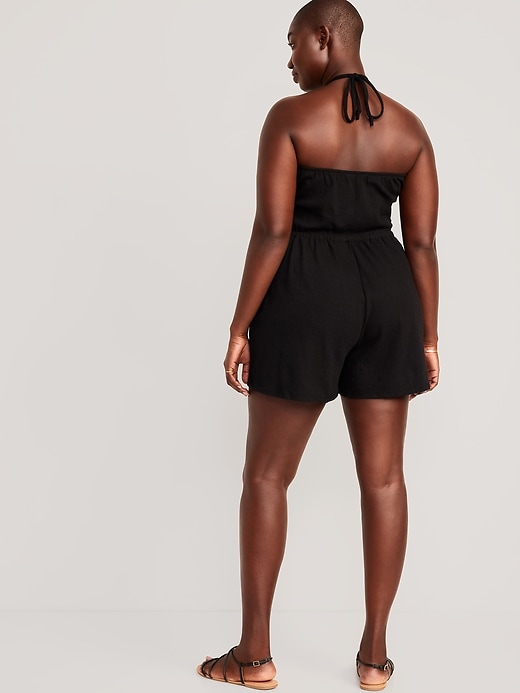 Image number 5 showing, Textured O-Ring Halter Romper -- 3.5-inch inseam