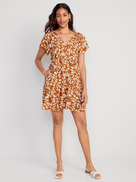 Image number 1 showing, Short-Sleeve Tiered Mini Swing Dress