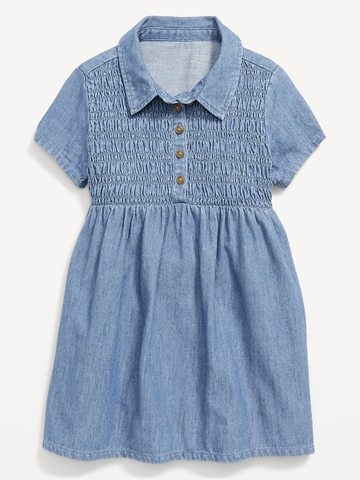 View large product image 1 of 2. Chambray Smocked Shirt Dress for Toddler Girls