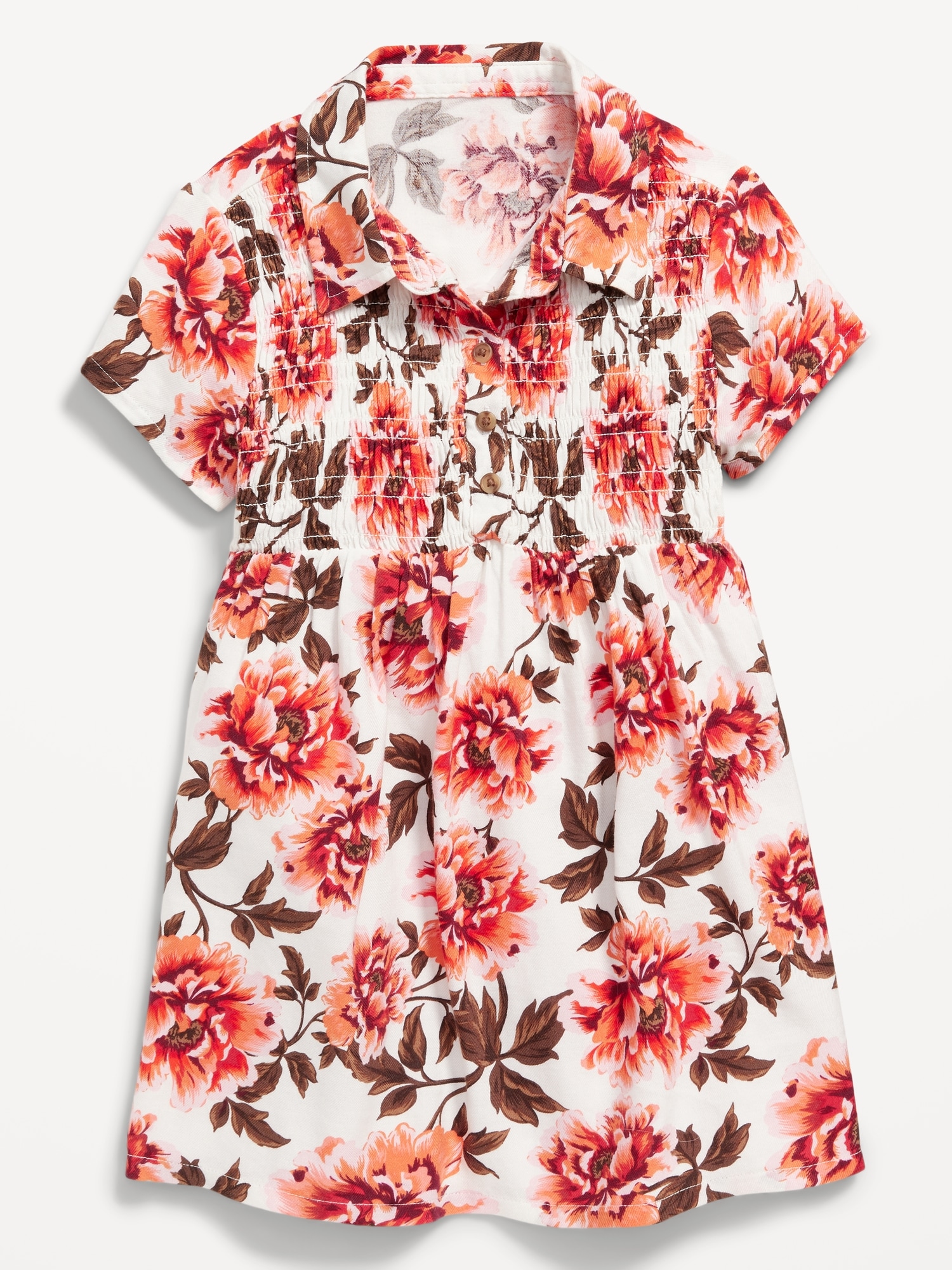 Printed Smocked Shirt Dress for Toddler Girls