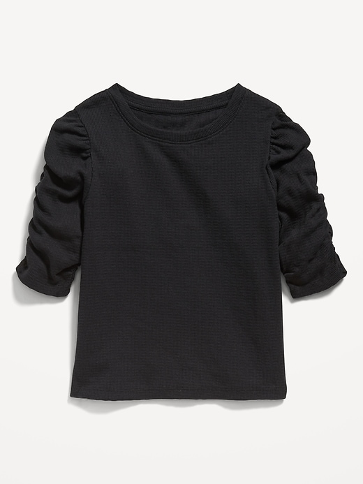 View large product image 2 of 3. Ruched Puff-Sleeve Textured-Knit Top for Girls