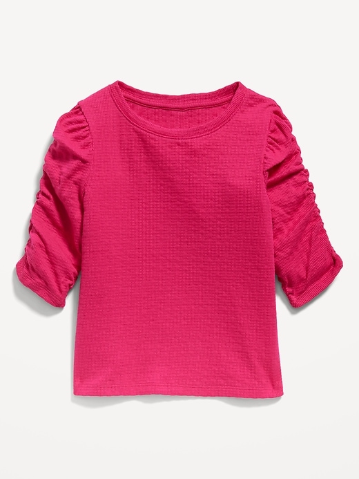 View large product image 2 of 3. Ruched Puff-Sleeve Textured-Knit Top for Girls