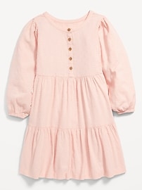 View large product image 3 of 4. Long-Sleeve Button-Front Clip-Dot Swing Dress for Girls