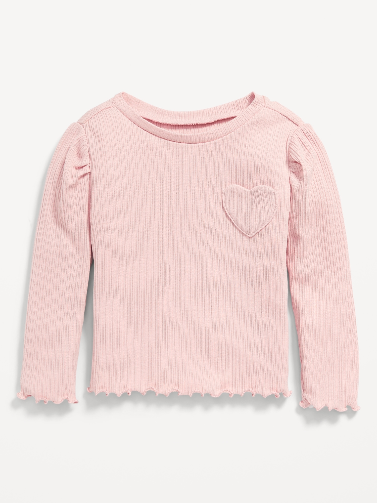 Long Puff-Sleeve Embroidered Heart T-Shirt for Toddler Girls