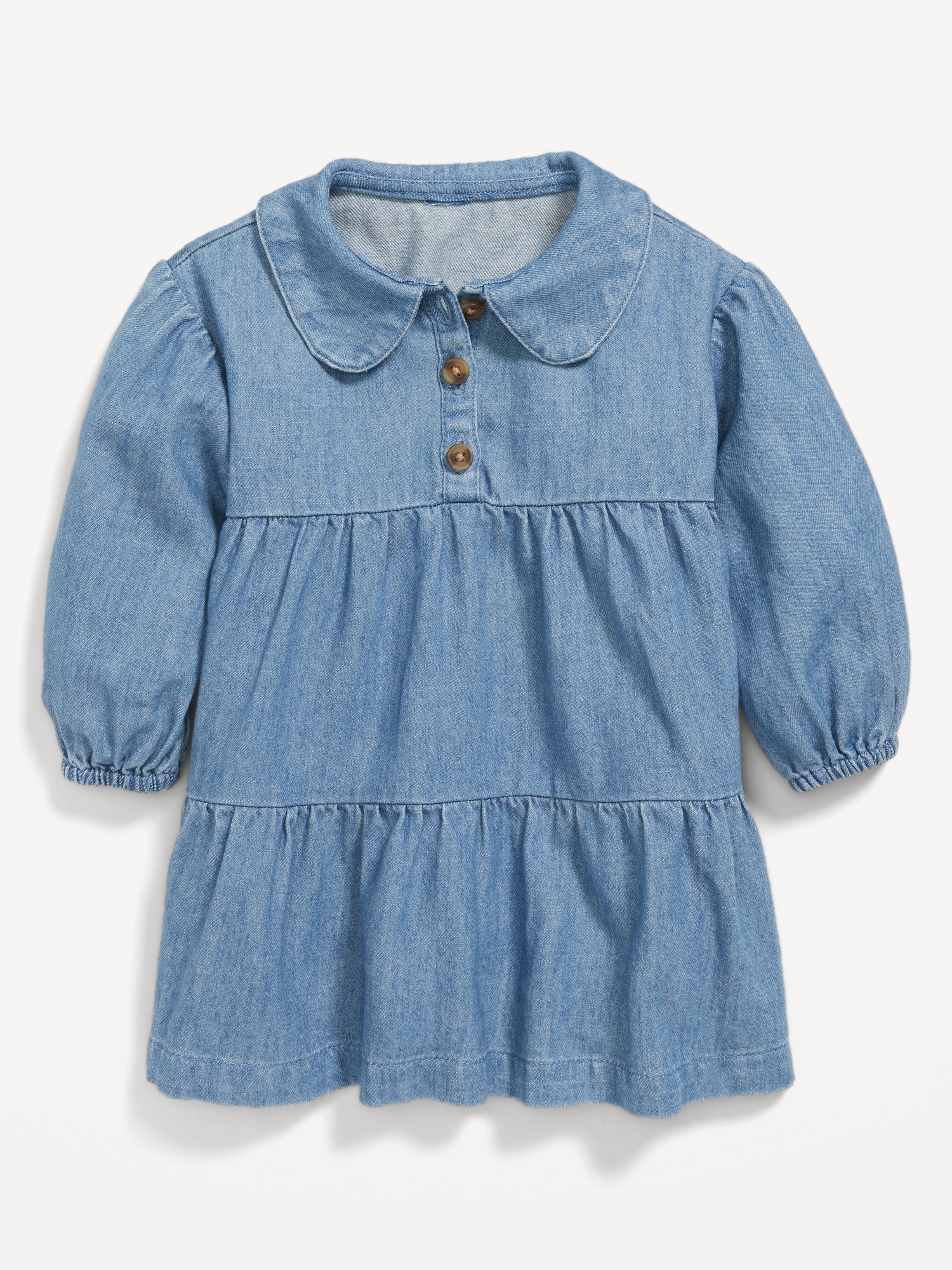 Long-Sleeve Button-Front Chambray Tiered Dress for Baby | Old Navy