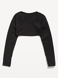 View large product image 4 of 4. UltraLite Rib-Knit Cropped Open-Front Shrug Cardigan for Girls