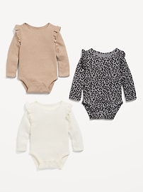 View large product image 3 of 3. 3-Pack Long-Sleeve Ruffle-Trim Thermal-Knit Bodysuit for Baby