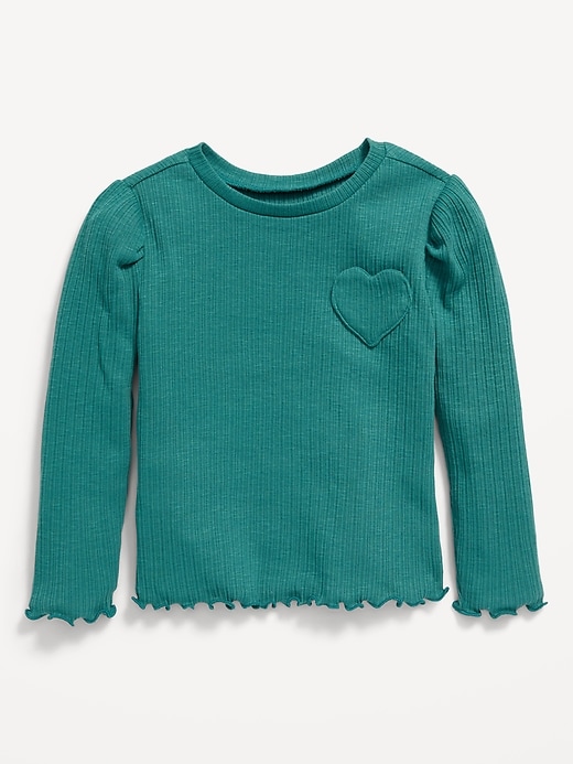 View large product image 1 of 1. Long Puff-Sleeve Embroidered Heart T-Shirt for Toddler Girls