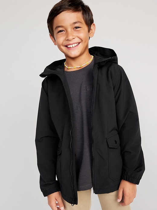 View large product image 1 of 3. Gender-Neutral Water-Resistant Hooded Zip Utility Jacket for Kids