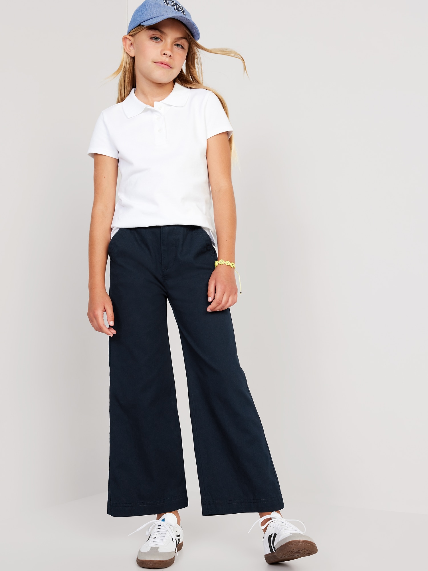 High-Waisted Wide-Leg School Uniform Pants for Girls