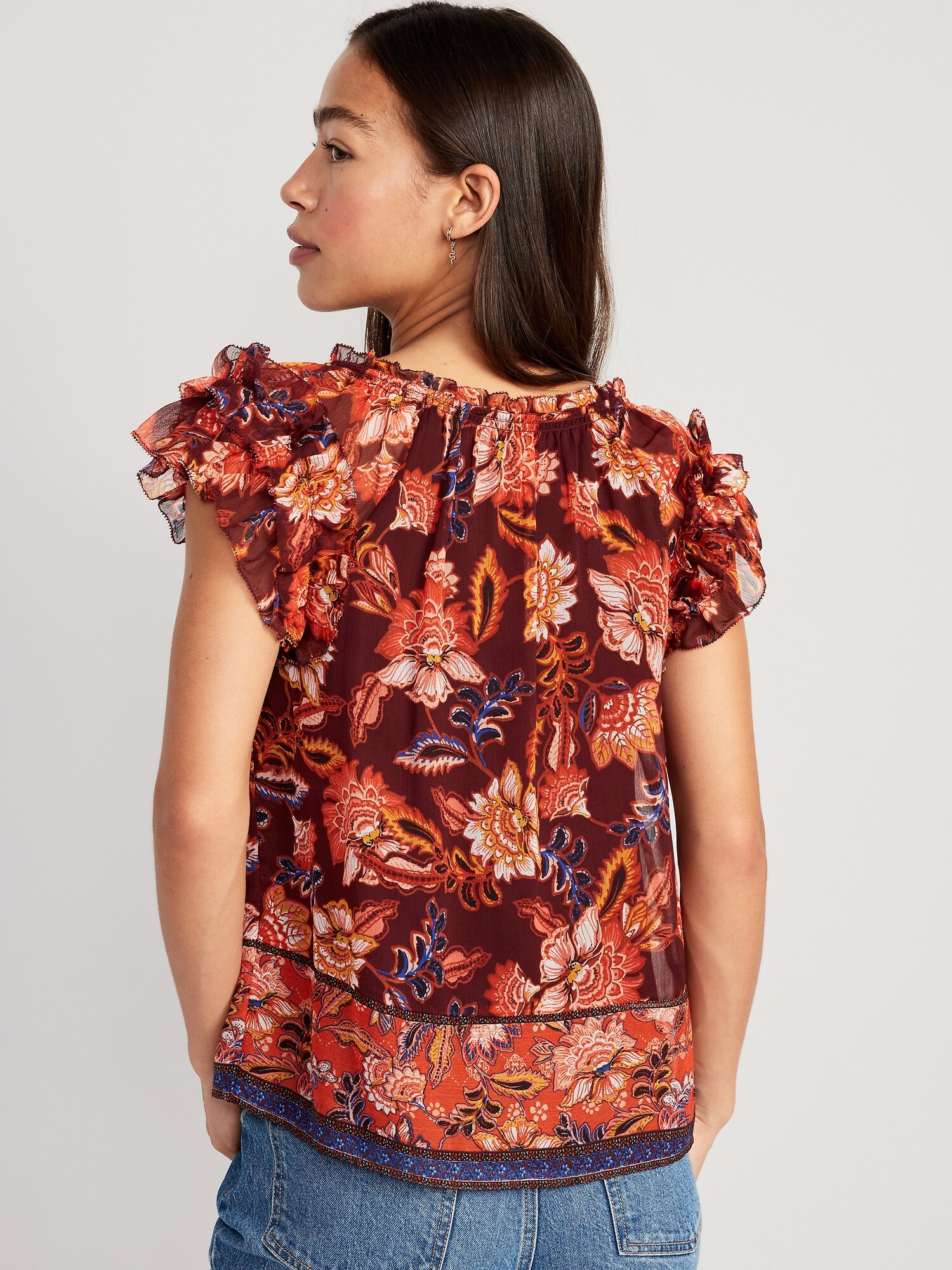 RuffleTrim Smocked Floral Top Old Navy