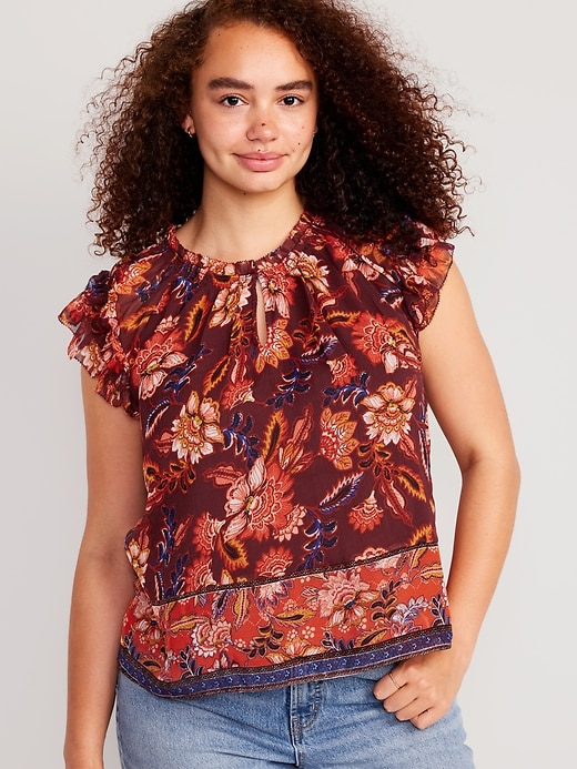 RuffleTrim Smocked Floral Top Old Navy