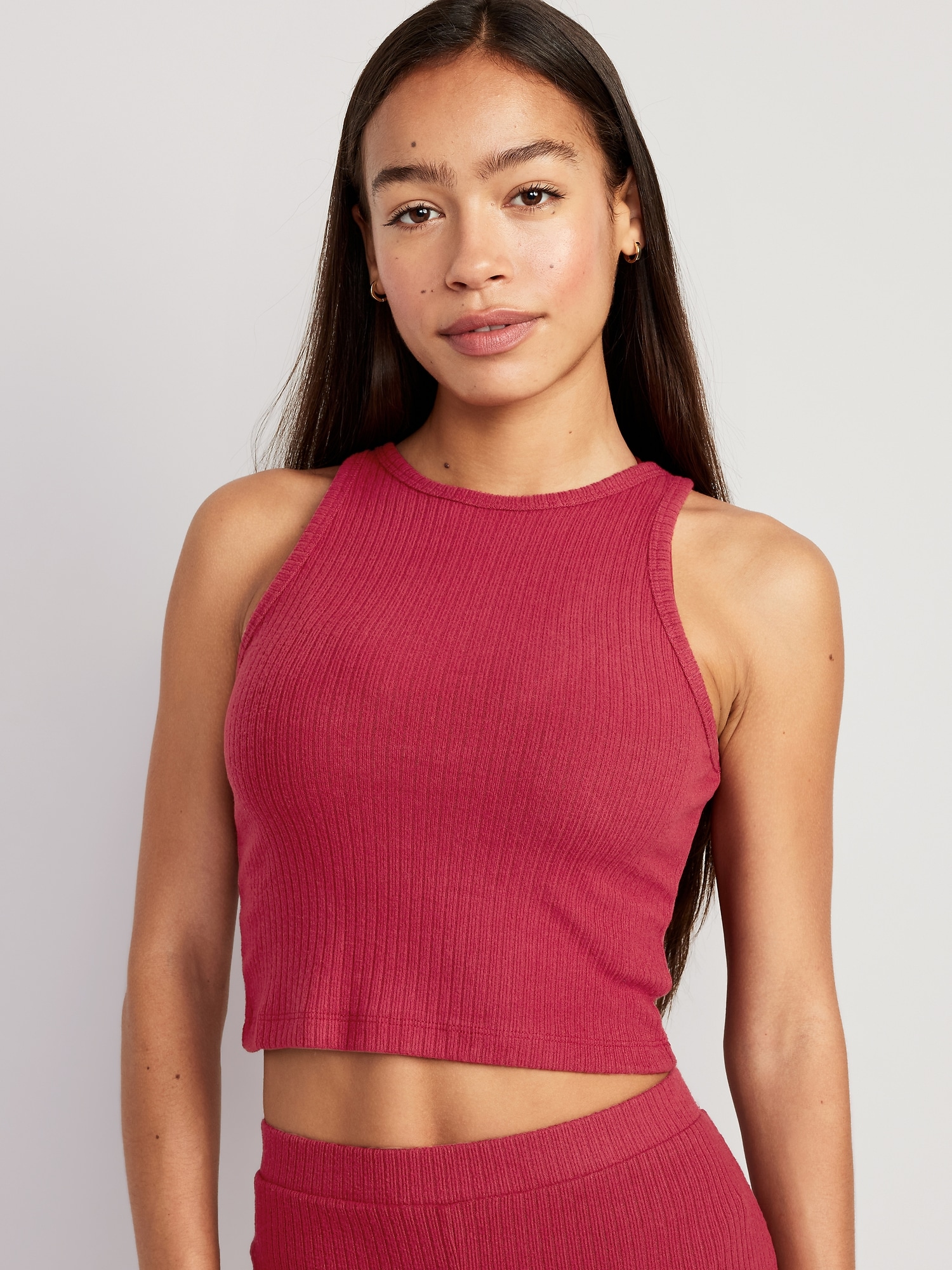 Old Navy Cropped Rib-Knit Tank Top red. 1