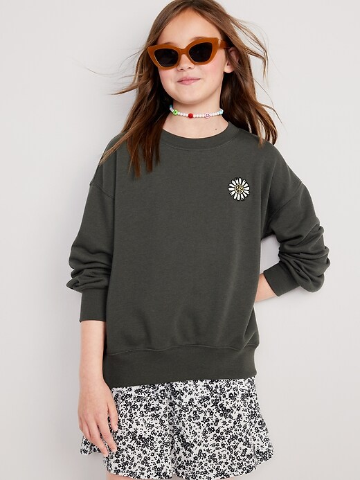 View large product image 1 of 3. Slouchy Crew Neck Graphic Sweatshirt for Girls