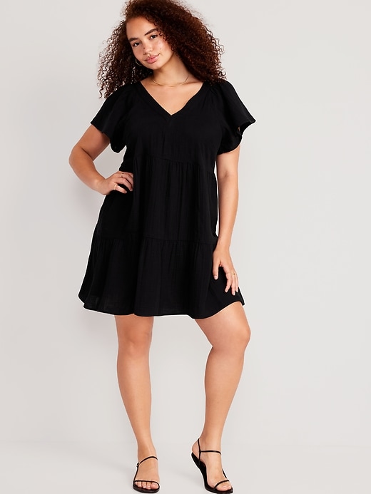 Image number 4 showing, V-Neck Tiered Mini Swing Dress