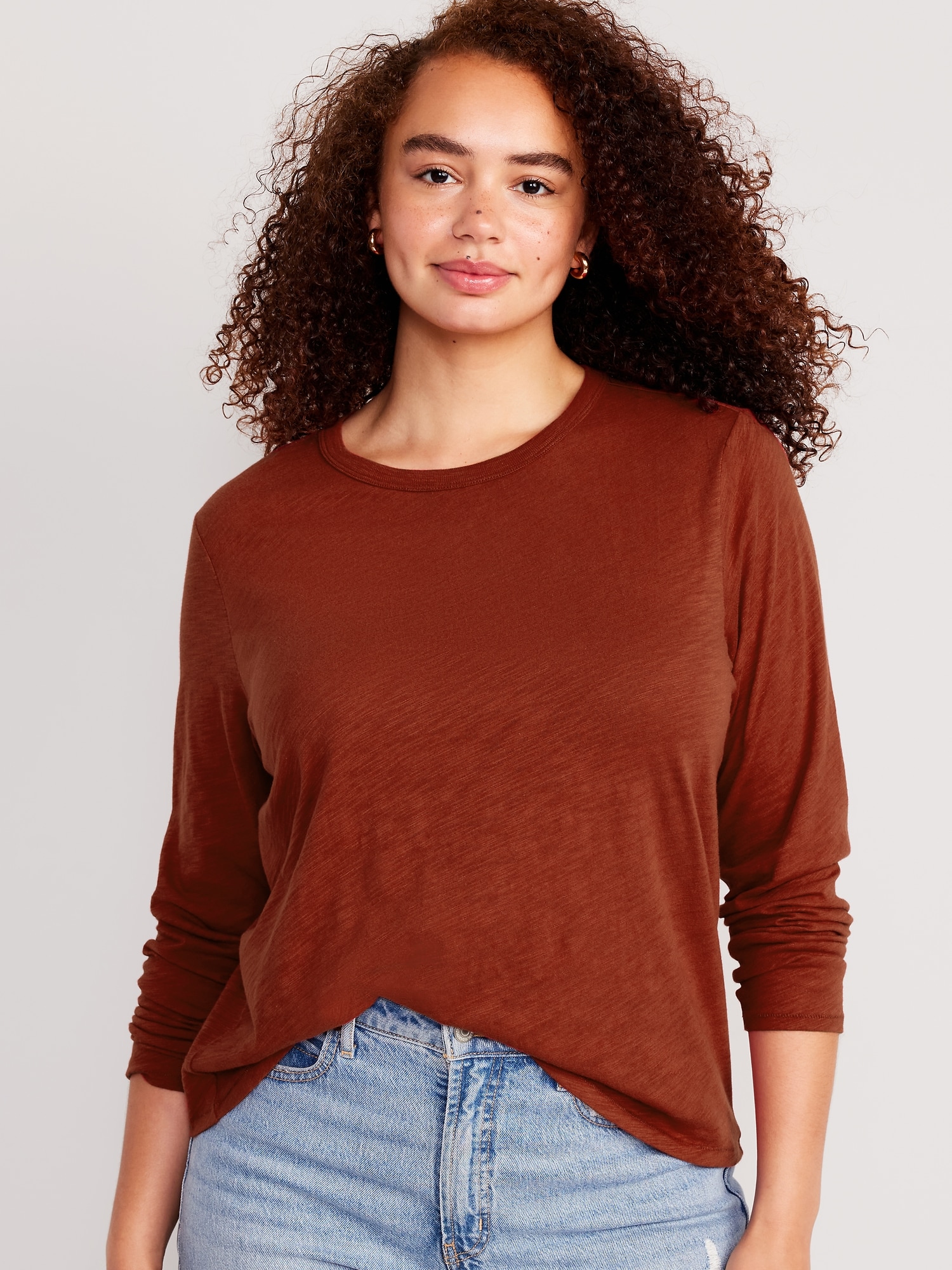 rust colored long sleeve shirt